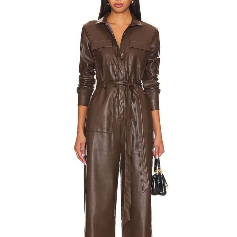 LBLC Meyer Faux Leather Jumpsuit.  Size:  Small.   Color:  maple (chocolate)